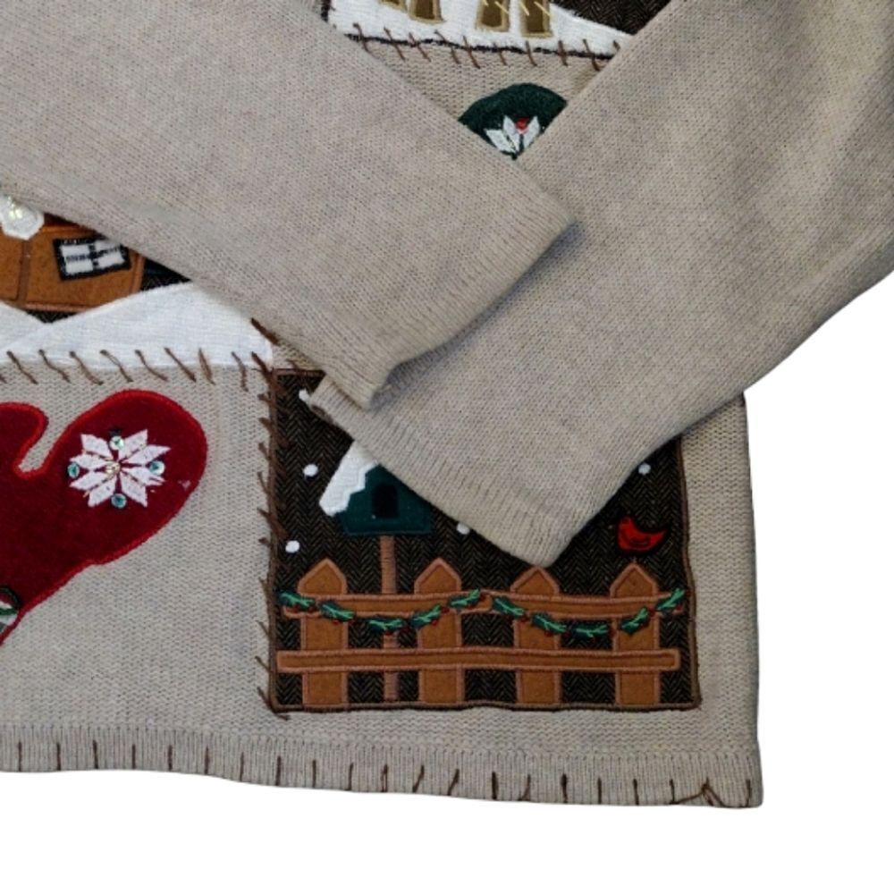 VTG 90s Beige Ugly Christmas Embroidered Quarter Zip Sweater 2X - Picture 10 of 15
